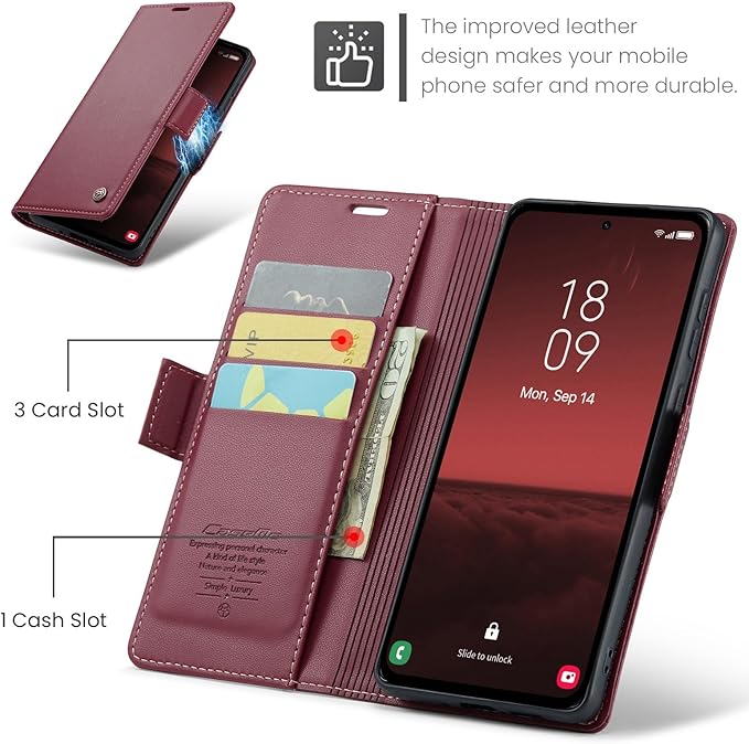 for Samsung Galaxy A35 5G Case, Premium PU Leather Wallet Case Flip Cover with [RFID Blocking][Card Holder][Stand Function] Shockproof Protective for Samsung Galaxy A35, Red