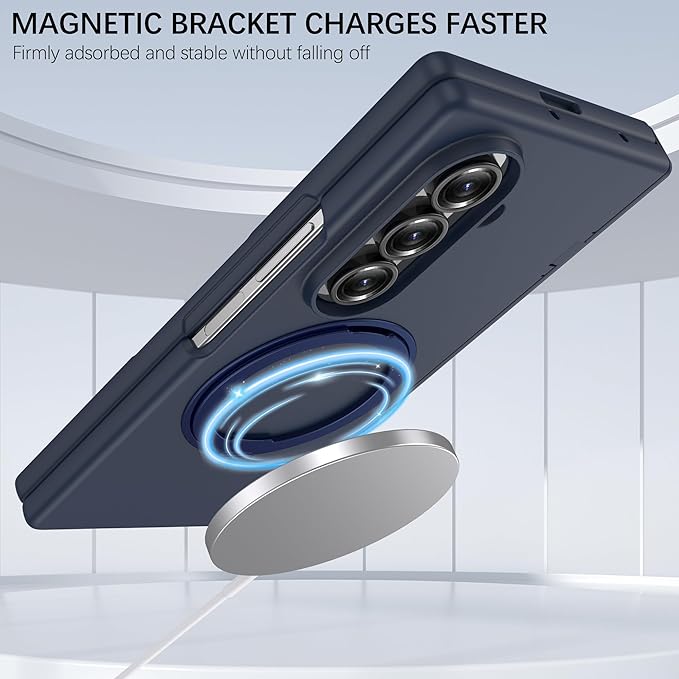 360° Rotatable Stand for Samsung Galaxy Z Fold 7 Case,Compatible with MagSafe, 16FT Mil-Grade Shockproof for Z Fold 7 Case 6.5"，Blue