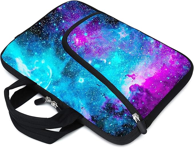 Blue Galaxy Neoprene Laptop Case - 11.6" & 12.2" Fits MacBook Air, Samsung, Acer, HP Ultrabook & Chromebook - Two Pockets, Handle & Tablet Sleeve