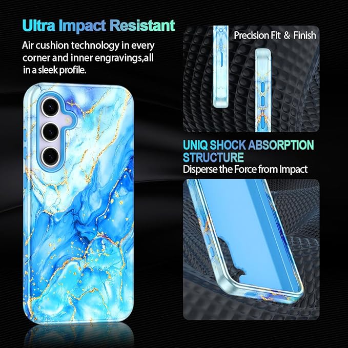 Casetego for Galaxy S25 FE Case,Compatible with MagSafe,[Military Grade Drop Test] Full Body Protection Slim Shockproof Rugged Marble Women Case for Samsung Galaxy S25 FE 6.7 inch,Light Blue