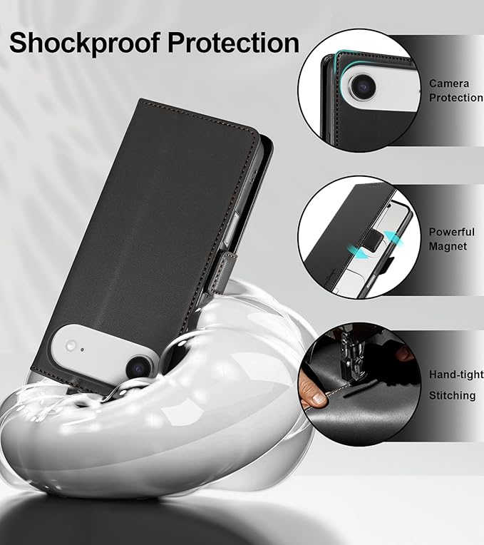 Wallet Flip Case for iPhone 17 Air 5G - [RFID Blocking] Luxury PU Leather Card Holder Magnetic Phone Cover with Kickstand,Shockproof Protective Case,Black