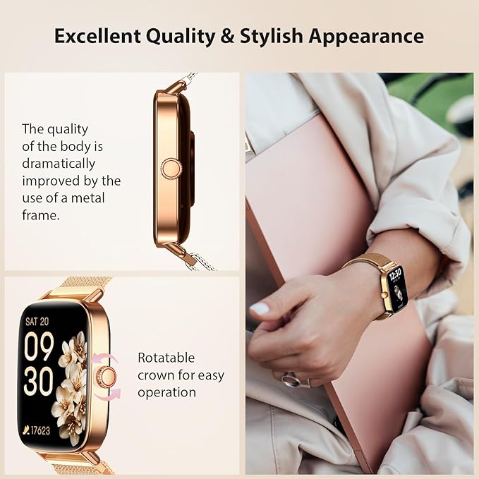 Smart Watch for Women Men, 2025 New Smartwatch (Answer/Make Call) for iPhone/Android, 1.85" HD Dynamic Dial Fitness Tracker with 110+ Sport Modes, Sleep/Health Monitor, IP68 Waterproof, Gold