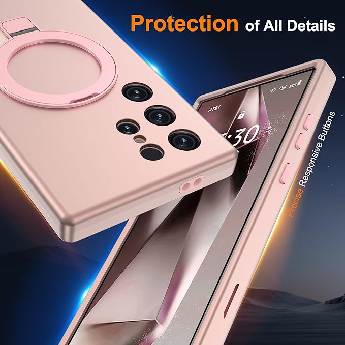 Designed for Samsung Galaxy S24 Ultra Case with Magnetic Ring Stand [Compatible with Mag-Safe][Military Grade Drop Protection][Build in Kickstand] S24 Ultra Phone Case 6.8",Rose Gold
