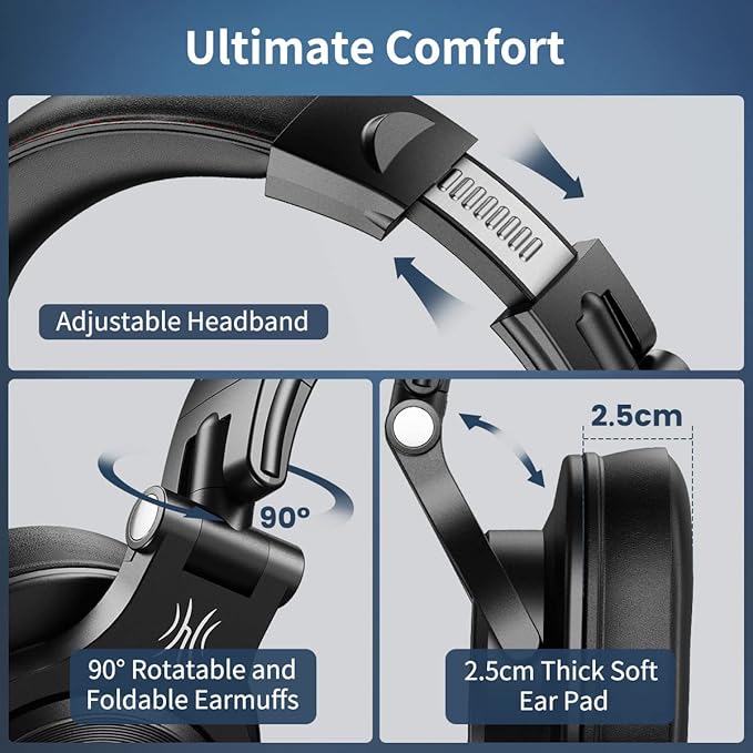 OneOdio A71 Hi-Res Studio Recording Headphones - Wired Over Ear Headphones with SharePort, Monitoring Mixing Foldable Headset with Stereo Sound, 3.5/6.35MM Jack for PC Computer DJ Guitar-Black