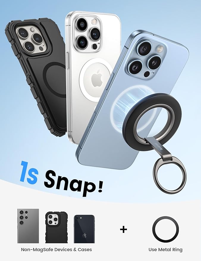 Lamicall for MagSafe Magnetic Phone Grip Stand - [Upgrade Dual-Hinge] Finger Ring Holder, 360° Rotation Phone Kickstand Super Magnet Ring, Mag Safe Accessories for iPhone 17 16 Pro Max Air, Androids