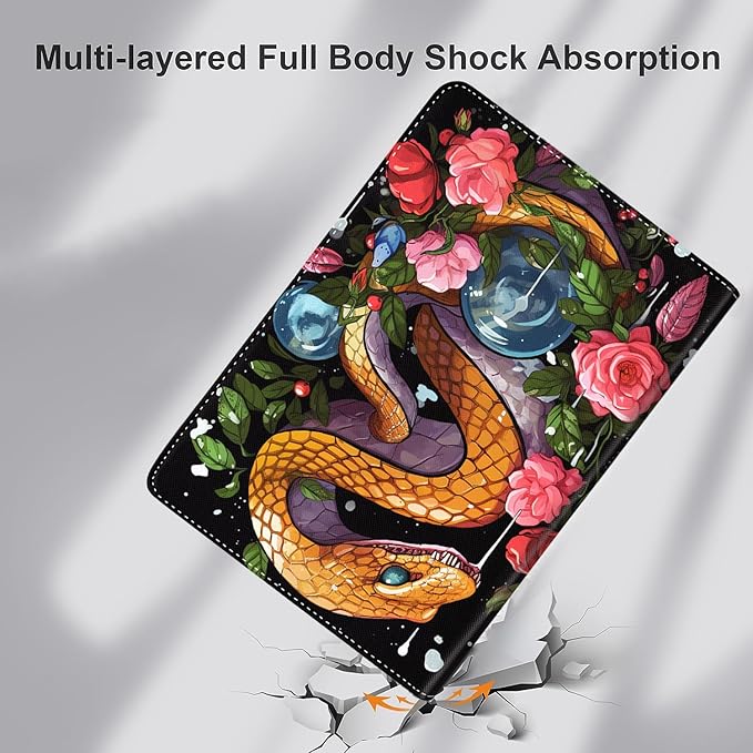 Case for Samsung Galaxy Tab A9 Plus 11 inch 2023，Slim Fit Foldable Standing Cover Case with Auto Sleep/Wake for Galaxy Tab A9+ 11’2023 (SM-X210/X216/X218)，Golden Snake and Flower