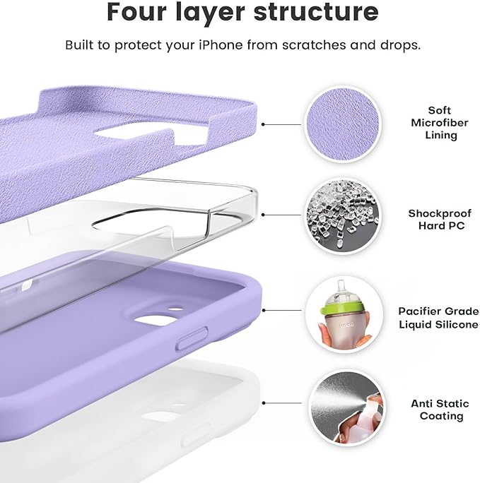 Vooii Compatible with iPhone 13 Case, Liquid Silicone Upgrade [Camera Protection] [Soft Anti-Scratch Microfiber Lining] Shockproof Phone Case for iPhone 13 6.1 inch - Light Purple