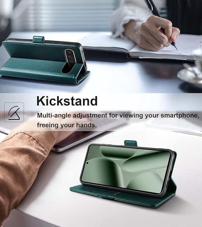 Wallet Flip Case for Google Pixel 10 Pro XL 5G - [RFID Blocking] Luxury PU Leather Card Holder Magnetic Phone Cover with Kickstand,Shockproof Protective Case,Green