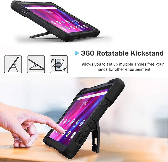 DreamerX Kids Case for Lenovo Tab K10 2021 / M10 FHD Plus 2nd Gen 10.3-inch 2020, Rugged Silicone Case Cover with Stand Hand/Shoulder Strap for 10.3" Tab K10 TB-X6C6L TB-X6C6F M10 Plus TB-X606F, Black