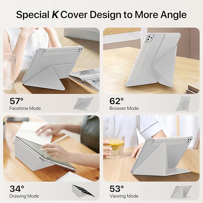 for iPad Pro 13 inch Case M4 2024, Slim Powerful Magnetic Attachment Full Corner Protective iPad Case with Auto Wake/Sleep and Hidden Pencil Holder (Concrete Gray, iPad pro 13 inch)