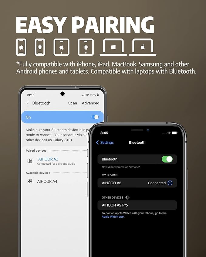 AIHOOR Wireless Earbuds for Music and Sports, Bluetooth 5.3 in-Ear Headphones with Extra Bass Built-in Mic Touch Control 30hr Battery Earphones, Waterproof (Red & Black)