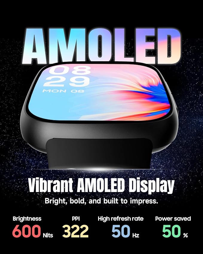 Smart Watch for Women Men Android & iPhone, 1.85" Ultra HD AMOLED Display,10 Day Battery, 3ATM Swimming Waterproof, Answer/Make Calls, Fitness/Heart Rate/Sleep Tracker/100 Sports, Black