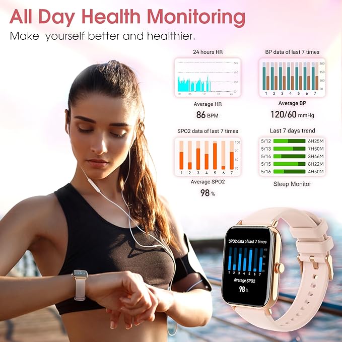 Smart Watch for Women(Answer/Dial Calls) 1.83" HD AI Voice Smartwatch with Fitness/Step Tracker/Heart Rate/Sleep/Stress Monitor, 120+ Sports Modes IP68 Waterproof for iOS/Android, Light Pink