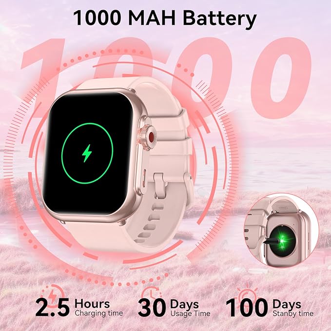 Smart Watch for Men Women, 1000 mAh 100 Day Battery Life, 1.85" Fitness Tracker Bluetooth Call/Make Calls, IP68 Waterproof, 120+ Sport Modes, 24/7 Heart Rate/Sleep Monitor Fitness Watch, iOS/Android