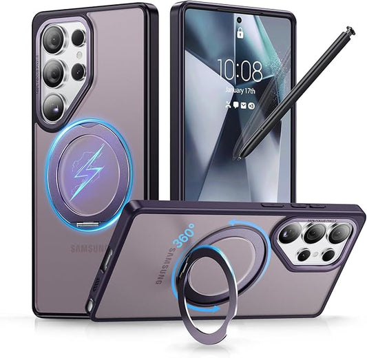 QTlier Phone case for Galaxy S24 Ultra& S25 Ultra- 360 Rotatable Magnetic Ring Stand, Military-Grade Protection, Raised Camera Frame (Purple, S25 Ultra)