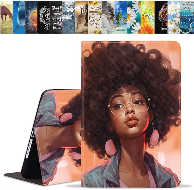 Case for Samsung Galaxy Tab A9 Plus 11 Inch 2023 Model (SM-X210/X216/X218), Slim Lightweight PU Leather Stand Cover with Auto Wake/Sleep, African American Girl
