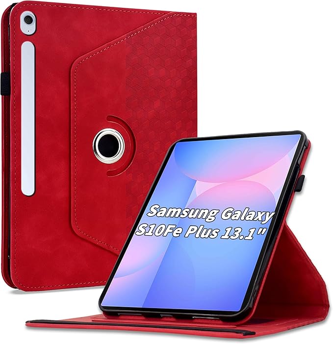 Case for Samsung Galaxy Tab S10 FE Plus 13.1 Inch 2025 (SM-X620/X626),360 Degree Rotating PU Leather Folio Protective Cover with Auto Sleep/Wake,Card Holder&Shoulder Strap for Woman Man,Red