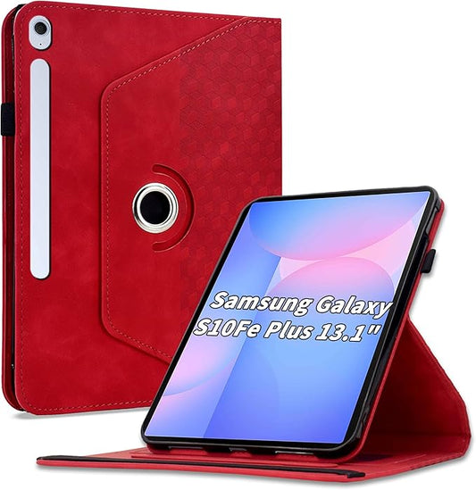 Case for Samsung Galaxy Tab S10 FE Plus 13.1 Inch 2025 (SM-X620/X626),360 Degree Rotating PU Leather Folio Protective Cover with Auto Sleep/Wake,Card Holder&Shoulder Strap for Woman Man,Red