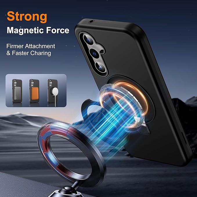 Designed for Samsung Galaxy S24 FE Case with Magnetic Ring Stand [Compatible with Mag-Safe][Military Grade Drop Protection][Build in Kickstand] Shockproof S24 FE Phone Case 6.7",Black