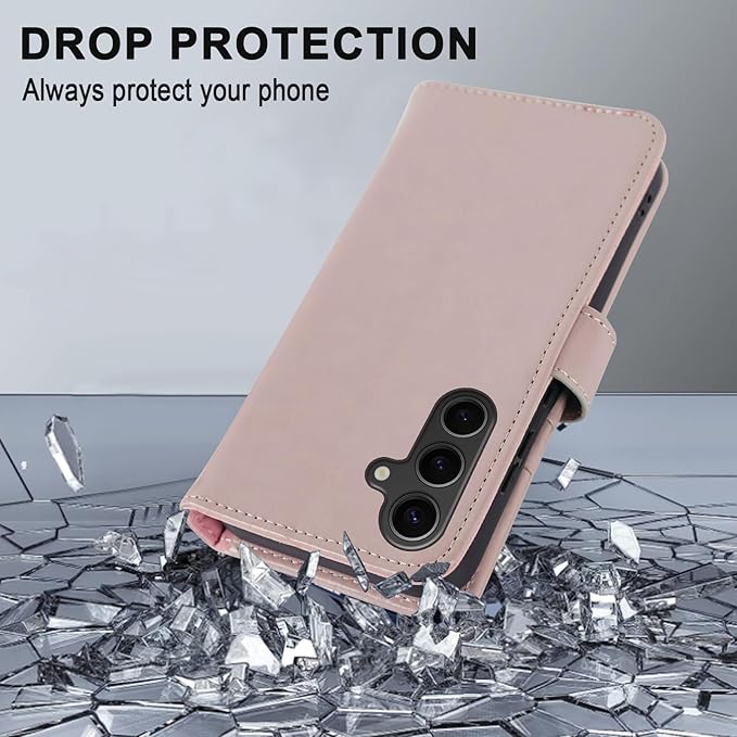 MONASAY Wallet Case Fit for Samsung Galaxy S23 FE 6.4 inch 5G,[RFID Blocking] Flip Folio Leather Cell Phone Cover with Credit Card Holder, Pinksand