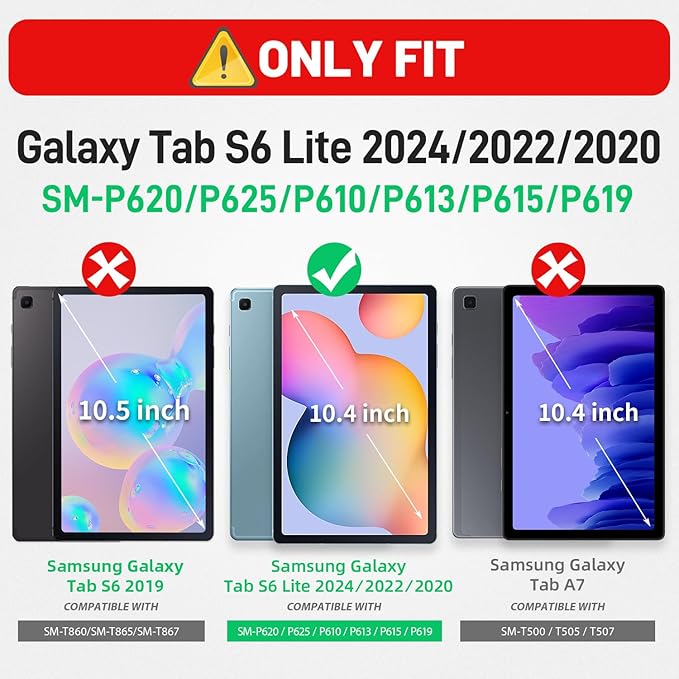 HXCASEAC Case for Samsung Galaxy Tab S6 Lite 10.4 inch, Protective with Screen Protector/Hand Strap/S Pen Holder, Shockproof S6 Lite Tablet Case 2024/2022/2020 SM-P610 SM-P613 SM-P620 - Black