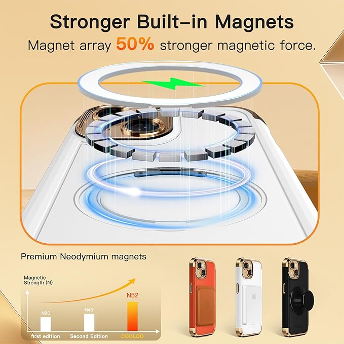 COOLQO for iPhone 15 Plus Case 6.7'' Upgraded 360° Spin Magnetic Stand [Compatible with Magsafe][Military Protection] Shockproof Protective Phone Holder Cover for iPhone 15 Plus, White Gold