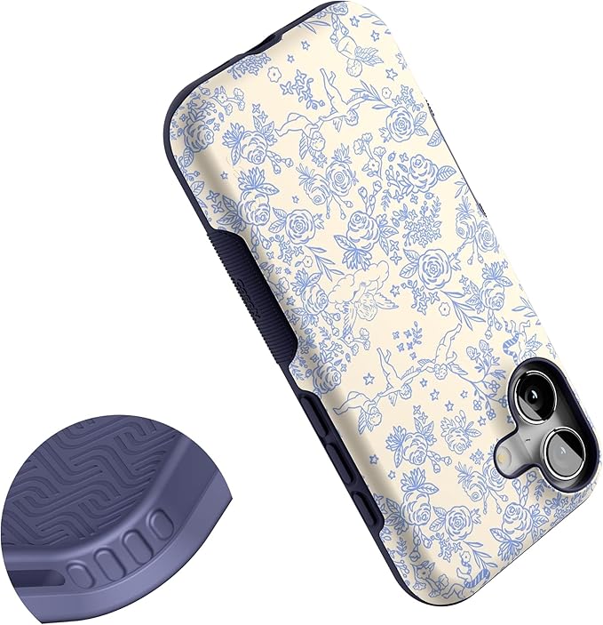 Casely iPhone 17 Case | Cupid's Canvas | Periwinkle Floral | Bold Protective Design | Compatible with MagSafe