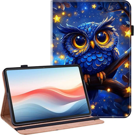Case for Samsung Galaxy Tab A8 10.5 Inch 2022 Model (SM-X200/X205/X207) Tablet with Pencil Holder, Multiangle Stand Wallet Design Cover, Blue Owl