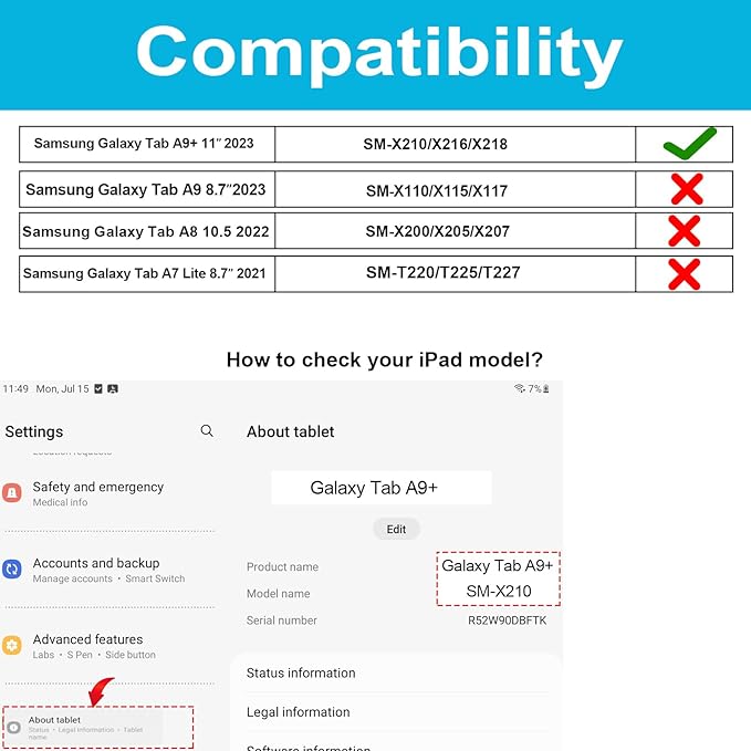 Case for Galaxy Tab A9 Plus 5G 2023: Heavy Duty TPU Cover for Samsung Tablet A9+ 11 Inch with Stand - Handle - Shoulder Strap -S-Pen Holder- Red