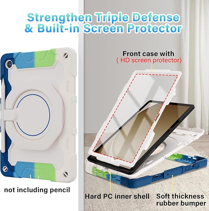 ROISKIN Case for Galaxy Tab A9 Plus 5G/ A9+ 11 Inch with HD Screen Protector & Shoulder Strap,Heavy Duty Military Case for Samsung Galaxy A9 Plus SM-X210/X216/X218 - Rotating Stand for Kids