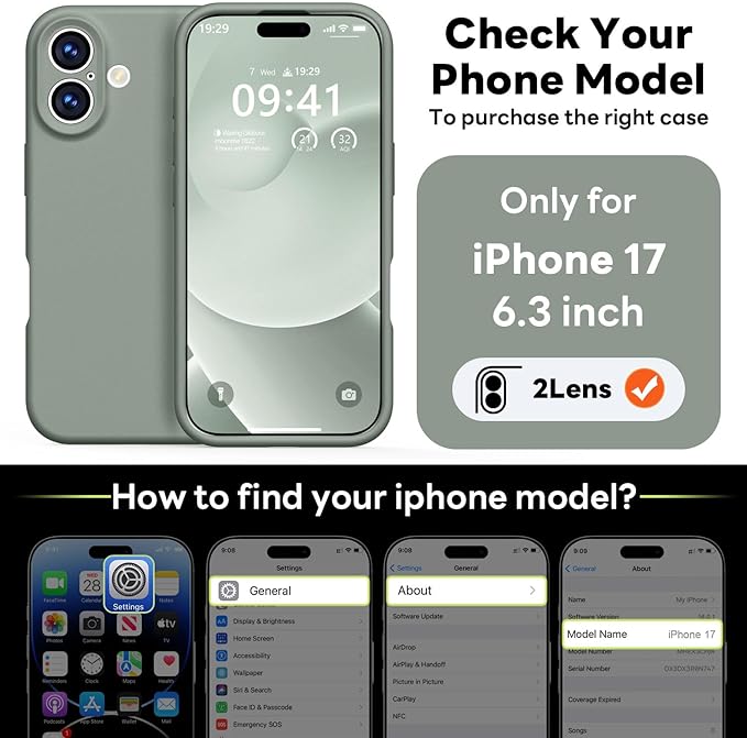 Vooii Magnetic Compatible with iPhone 17 Case (Compatible with Magsafe) (Upgraded Camera Protection) Liquid Silicone Shockproof Full Body Protective Phone Cover for Women Men, Calke Green, 6.3"