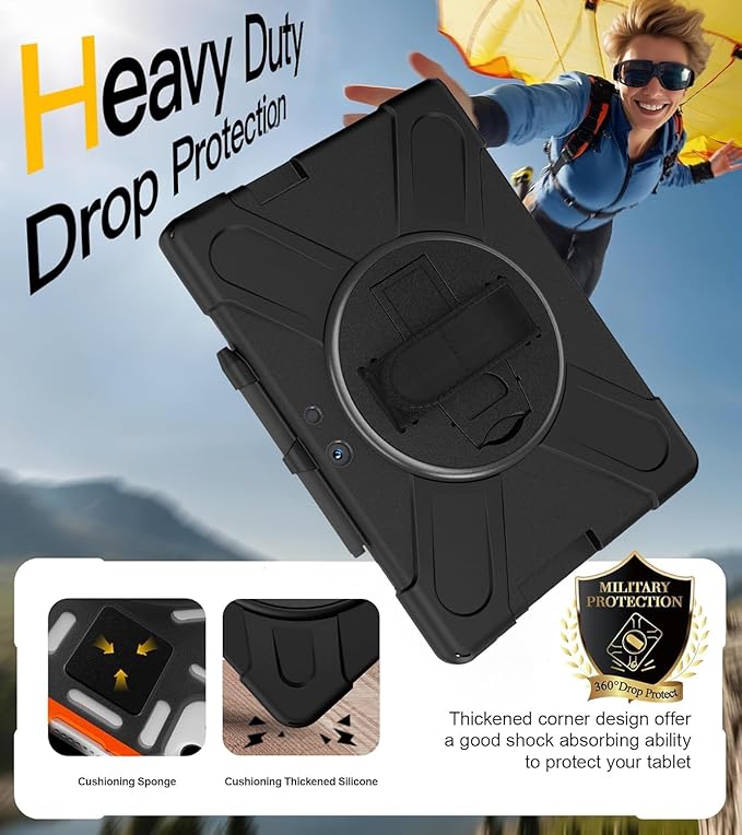 DreamerX for Microsoft Surface Pro X 13 inch Case 2019/2020/2021, Heavy Duty Military-Grade Shockproof Rugged Drop Protective Silicone Cover with Rotating Stand Hand Strap Shoulder Strap Pencil Holder