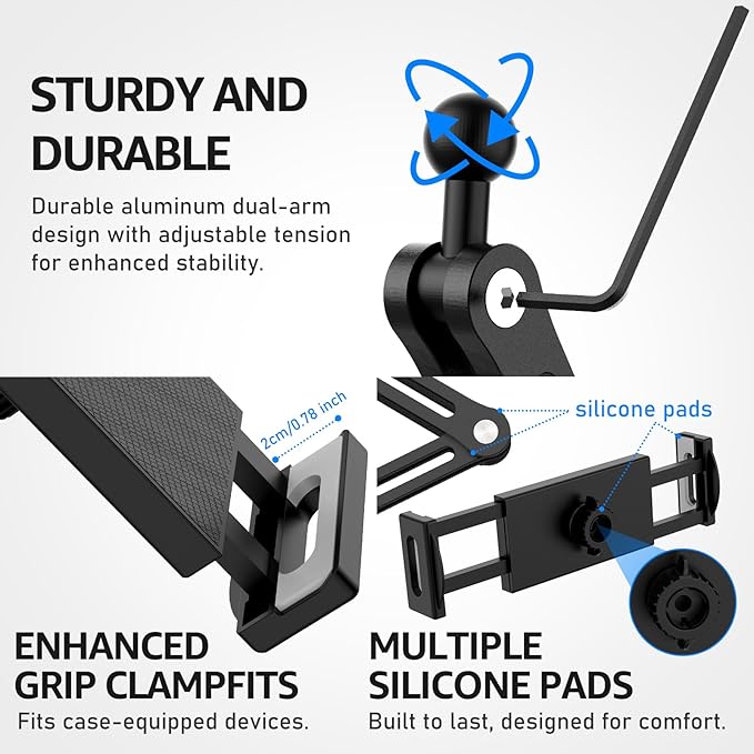 Urmust Tablet Wall Mount Holder for iPad, 360°Rotation Adjustable Tablet Stand Holder with Aluminum Extendable Arm, for iPad mini/Air/Pro/Galaxy Tab/Kindle, All 4.7-13" Phones & Tablets