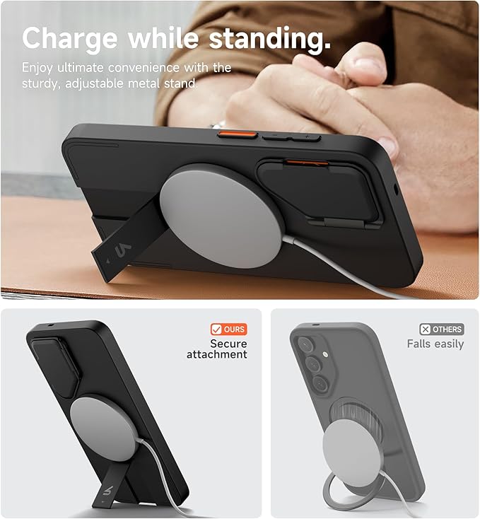 SURITCH for Samsung Galaxy S25 Phone Case, Magnetic Shockproof Bumper Case Slim Protective Cover with Camera Cover & Adjustable Metal Kickstand for Galaxy S25 (2025)-Black