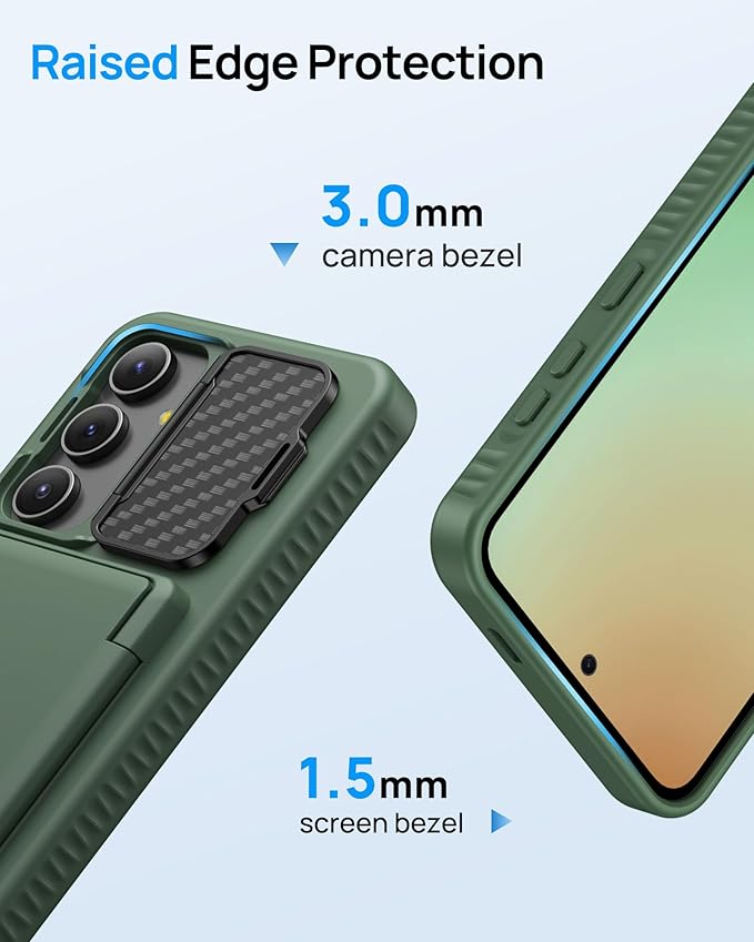 for Samsung Galaxy S24 Fe Case, Built-in Card Holder & Lens Cover & Kickstand, Military Grade Drop Tested Soft Silicone Edge Rugged Protective Wallet Phone Case for S24 Fe 6.7" 2024, Green