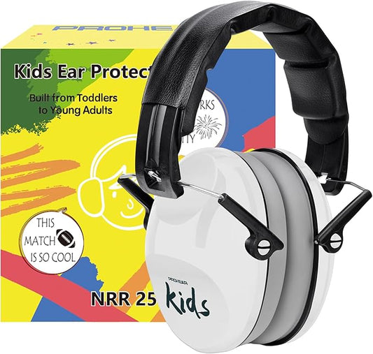 PROHEAR 032 2.0 Noise Cancelling Headphones for Kids - 25dB Noise Reduction - Adjustable Sensory Ear Protection Muffs for Concert, Fireworks, Monster Truck Shows, School - White