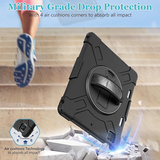 Case for iPad Pro 12.9 2022/2021/ 2020/2018: Cover for iPad Pro 12.9 6th/ 5th/ 4th/ 3rd Generation with Screen Protector- Stand- Pencil Holder- Handle- Shoulder Strap Black