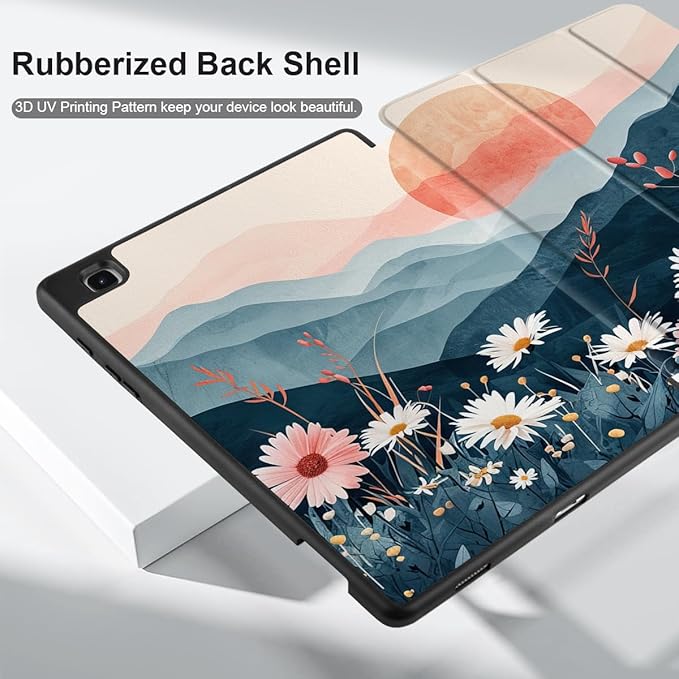 DONGKE Case for Samsung Galaxy Tab S6 Lite 10.4 Inch 2024/2022/2020, Trifold Stand + S Pen Holder + Auto Wake/Sleep + Soft TPU Protective Stand Back Cover, Daisies