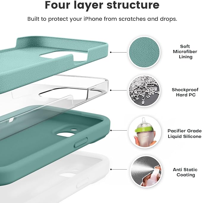 Vooii Compatible with iPhone 15 Case, Upgrade Defender Liquid Silicone, [Enhanced Camera Protection] [Soft Anti-Scratch Microfiber Lining] Shockproof Phone Case for iPhone 15 6.1 inch - Pine Green