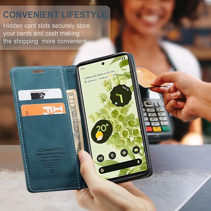 for Google Pixel 6 Case, Flip Wallet Leather Case with Card Holder Magnetic Closure Shockproof Kickstand Protective Phone Cases Cover for Google Pixel 6,Blue-Green