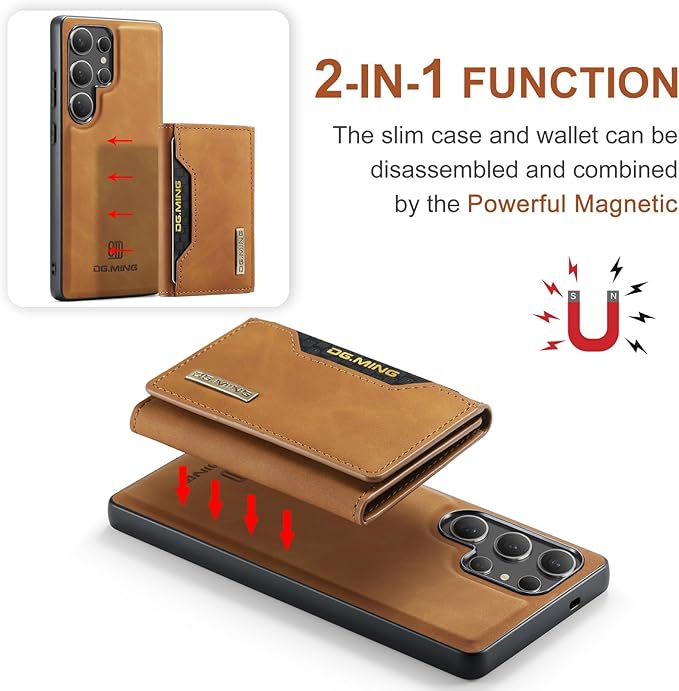 SZHAIYU M2 2 in 1 Detachable Leather Phone Cases for Samsung Galaxy S25 Ultra 5G Case Wallet with Card Holder Men 6.8'' (Brown)