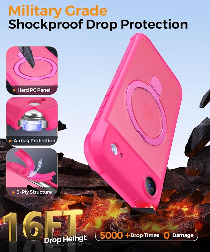 MOCCA Compatible with iPhone Air Case with Magnetic Invisible Stand [Full Camera Protection] [Compatible with Magsafe] Military Drop Shockproof Translucent Matte Phone Case Cover 6.5",Hot Pink