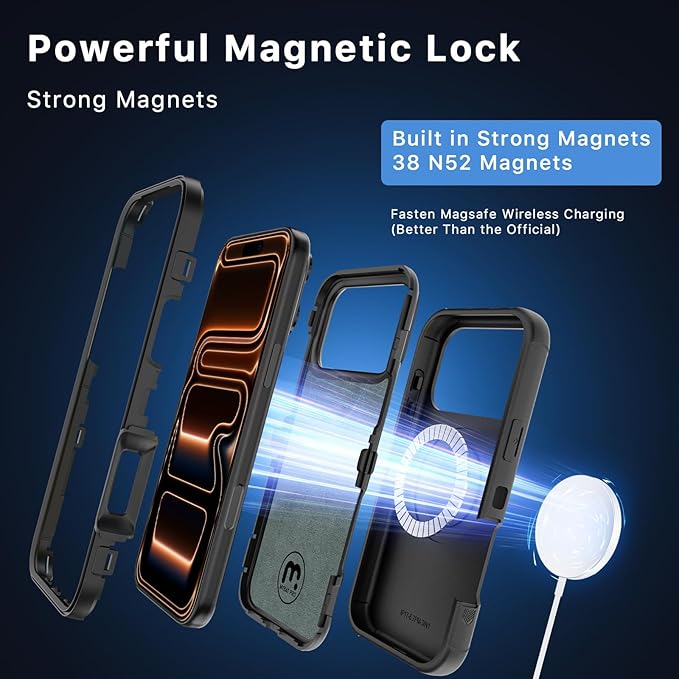 M MYBAT PRO For iPhone 17 Pro Max Case with Belt Clip Holster, Maverick Series 17 Pro Max Case[Compatible with Magsafe]w/Screen Protector,Anti-Drop,with 360°Rotating Kickstand,Heavy Duty Protection