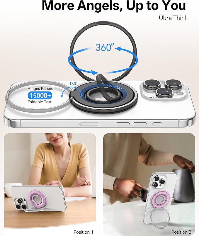[2025 Newest] Magnetic Phone Grip for MagSafe Ring Holder, Magnet Phone Grip Stand Finger Kickstand Two-Sided Magnetic Compatible with iPhone 17 Pro/Max 16 15 14 13 12 11 Plus&Android