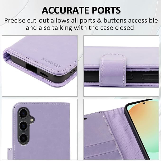MONASAY Wallet Case Fit for Samsung Galaxy S24 FE 6.1 inch 5G,[RFID Blocking] Flip Folio Leather Cell Phone Cover with Credit Card Holder, Lavenders