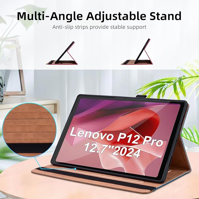 Case for Lenovo Xiaoxin Pad Pro 12.7" 2025 Retro Folio Cover for Xiaoxin Pad Pro 12.7 inch with Hand Strap,Multi-Angle Stand Cover PU Leather with Card Pocket,Blue