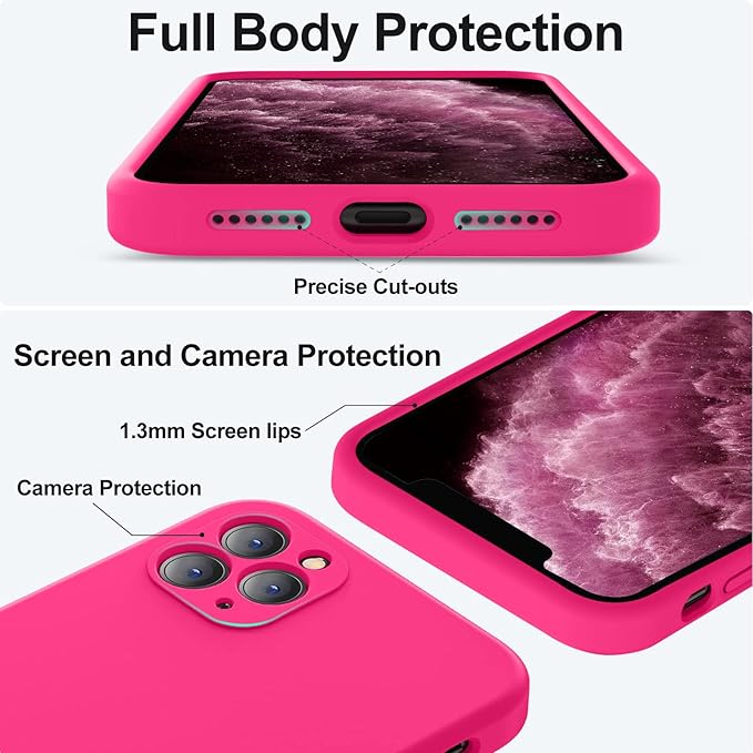 Vooii Compatible with iPhone 11 Pro Case, Upgraded Liquid Silicone with [Flat Edges] [Camera Protection] [Soft Anti-Scratch Microfiber Lining] Phone Case for iPhone 11 Pro 5.8 inch - Hot Pink