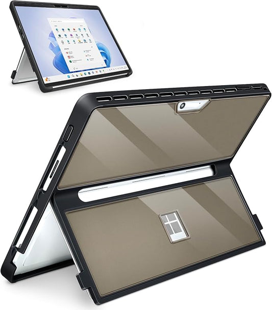 Case Updated Version fit Microsoft Surface Pro 11/10/9/8 13-Inch, All-in-one Rugged Case Compatible with Type Cover Keyboards, Transparent Black