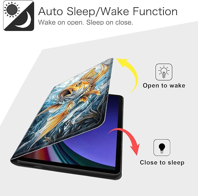 Case for Samsung Galaxy Tab S10 FE/ S9 FE 5G 10.9 Inch/Tab S9 11 Inch, Slim PU Leather Stand Cover with Auto Wake/Sleep, Multi-Angle Viewing & Shockproof, Angry Carp