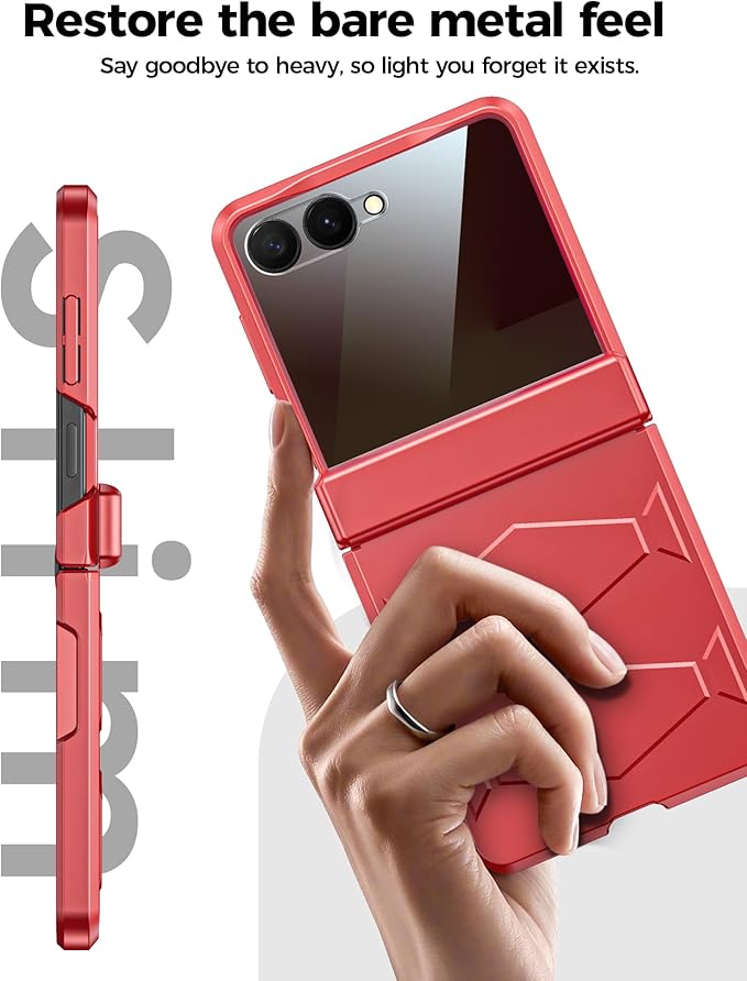 for Samsung Galaxy Z Flip 7 Case,Built-in Privacy Screen Protector&Hinge Protection Shockproof All-Inclusive Smartphone Cover for Samsung Galaxy Z Flip 7(Coral Red)